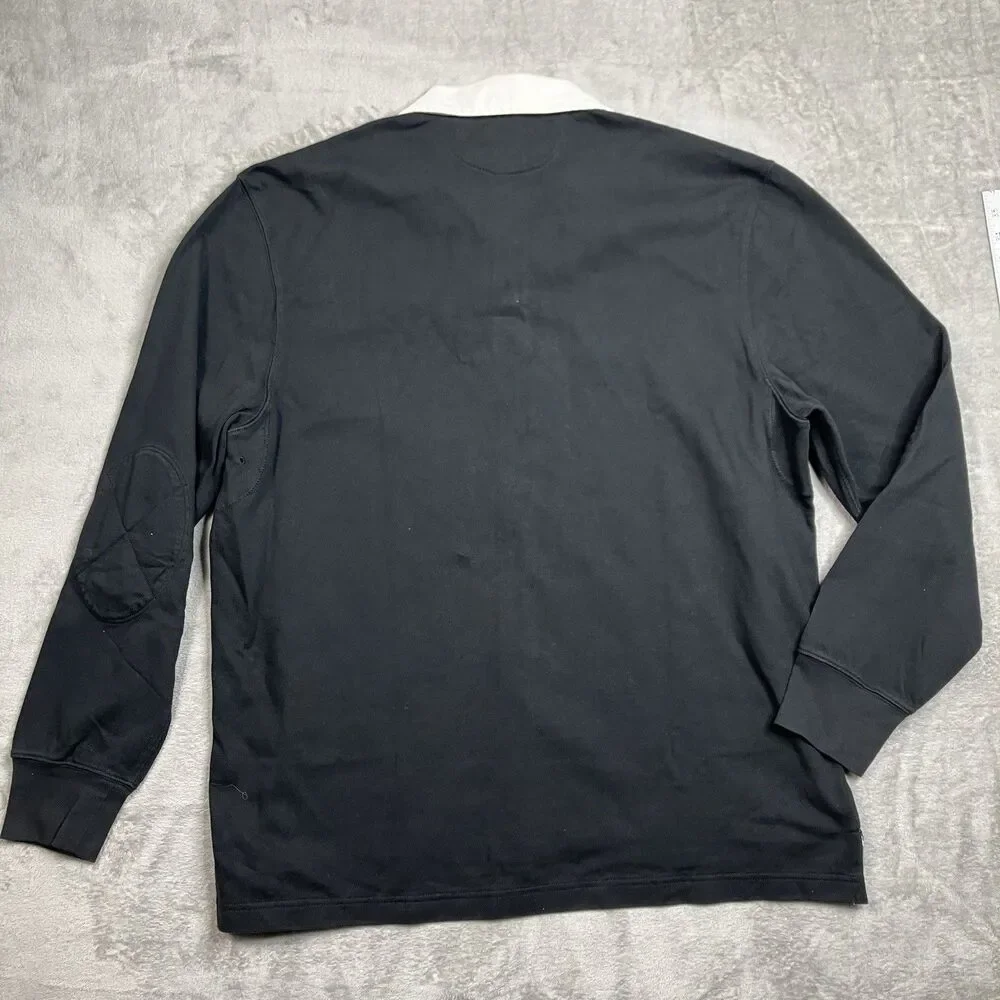 J CREW Rugby Polo Shirt Mens XL Striped placket Black Preppy Blokecore